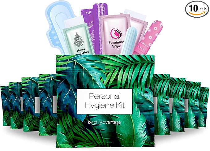 Menstrual Kit All-in-One 10 Pack | Convenience on The Go | Period Kit Pack for Travelling, Tweens & Teenager | Individually Wrapped Feminine Hygiene Product (Green Ferns)