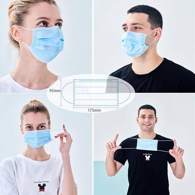 Disposable Face Mask 50 Pack Individually Packaged Wrapped Protection For Adults 3-layer Filter Safety Face Masks