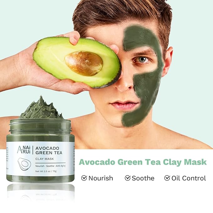 ANAI RUI 3 Pack Clay Mask Set Turmeric Vitamin C Clay Mask -Rose Facial Mask -Avocado Green Tea Mud Mask Smoothing, Hydration & Glow,Spa Gift Set, Self Care for Women Teens 2.5 oz Each