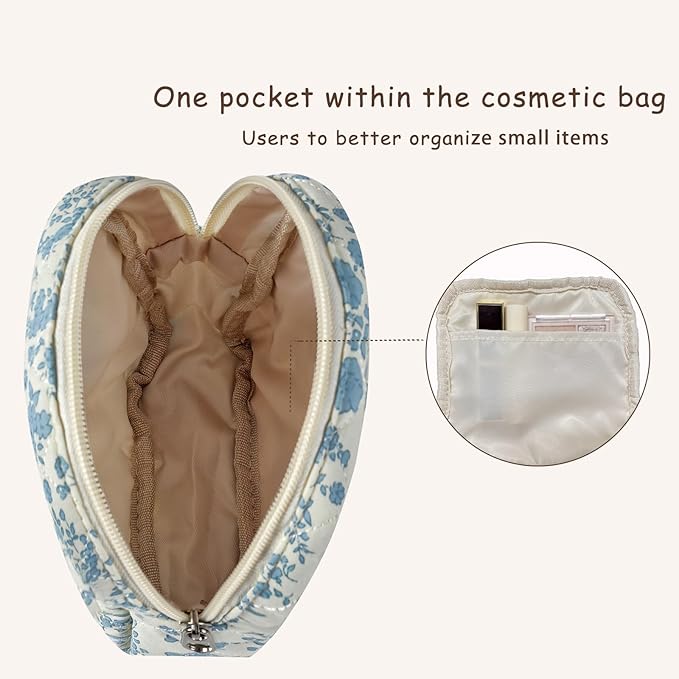 Small Quilted Cosmetic Pouch for Purse, Mini Cotton Makeup Bag with Compartments, Cute Zipper Lipstick Holder for Women (11Checkered Pink bow)