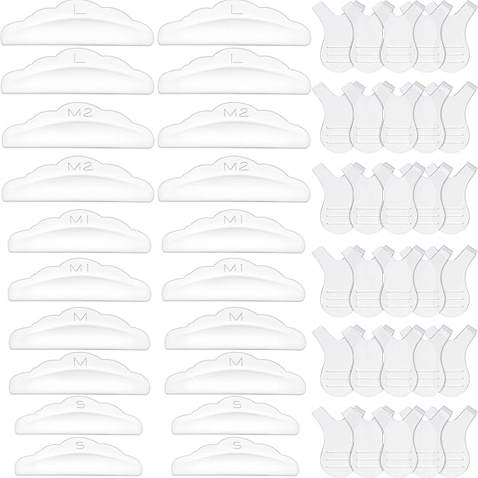 Maitys 20 Pieces Lash Lift Pads Rods Silicone Eyelash Perming Curler and 30 Pieces Y Shape Eyelash Brush, Silicone Perming Curler Makeup Tools, Reusable Lash Lifting Pads(Clear)