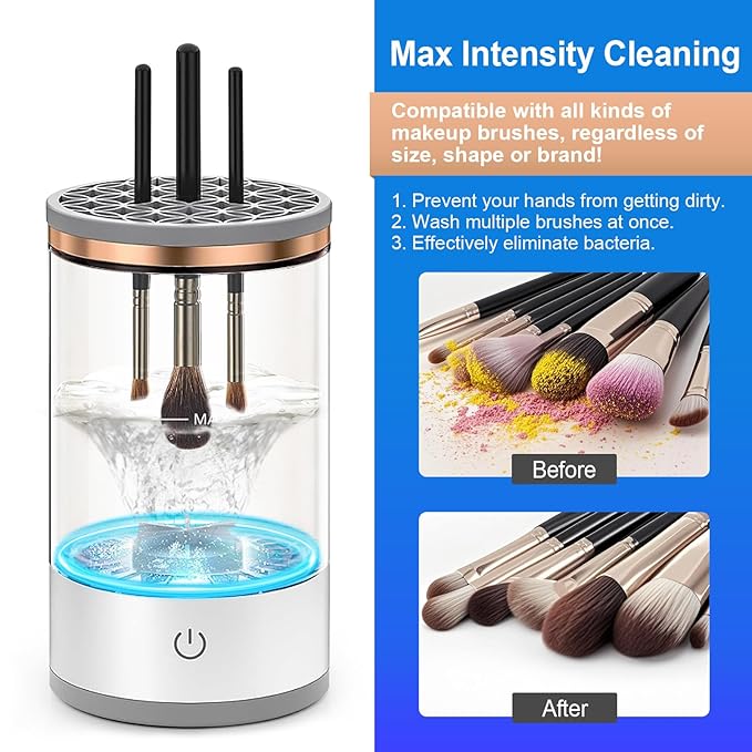 Electric Makeup Brush Cleaner Machine, Efficient Makeup Brush Cleaner for All Brush Types, Keeps Brushes Hygienic and Skin Healthy，1 Pack - White