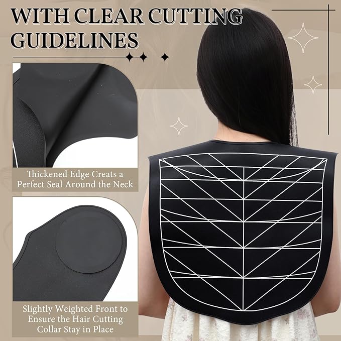 2 Pcs Hair Cutting Guide Collar Silicone Hair Dye Collar Waterproof Cutting Cape for Hair Stylist Rubber Neck Wrap Hair Cutting Pad Guide with Guidelines for Barber Shop Salon Hairdressing, Black