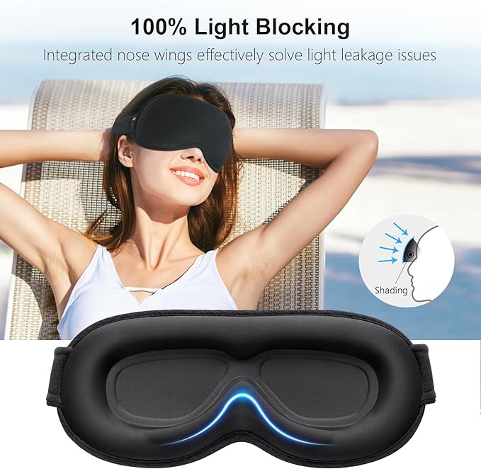 Gritin 100% Blackout Sleep Eye Mask for Women Men, Zero Pressure Sleeping Mask - Ergonomic Design 3D Cutout Eye Movement and Eyelash Friendly Night Blindfold, Ultra Soft Comfortable for Sleeping