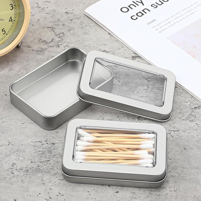 2 Pack Cotton Swab Holder for Travel Portable Metal Floss Pick Case with Lid Empty Metal Cotton Ball Holder Small Aluminum Alloy Storage Container for Cotton-Swabs Hair Ties Floss Pick Small Items