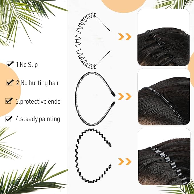 WILLBOND Metal Headband 3 Pack - Unisex Wired Zigzag Sports Fashion Headwear, Non-Slip Hair Hoop Accessories (Wavy, Small, Wave)