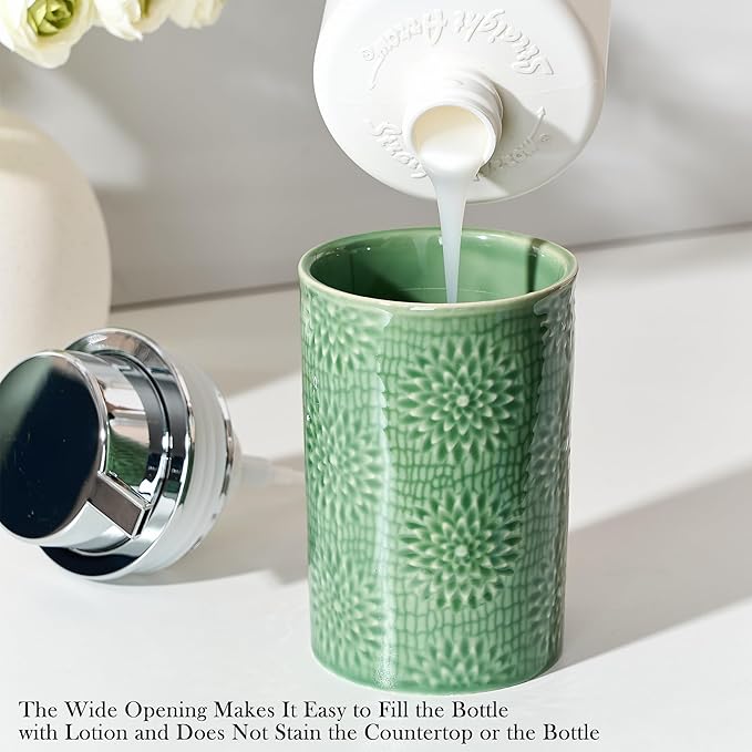 Green Foam Soap Dispenser,Foam Dispenser for Kitchen & Bathroom,Ceramic Soap Dispenser with Foam Soap Pump for Dish Soap&Hand Wash
