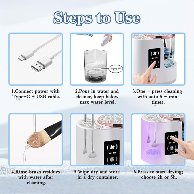 3-in-1 Electric Makeup Brush Cleaner, Dryer & Storage Drying Available Fast Cleaning & Healthy Skin Care Automatic Cleaning Tool for All Size Brushes