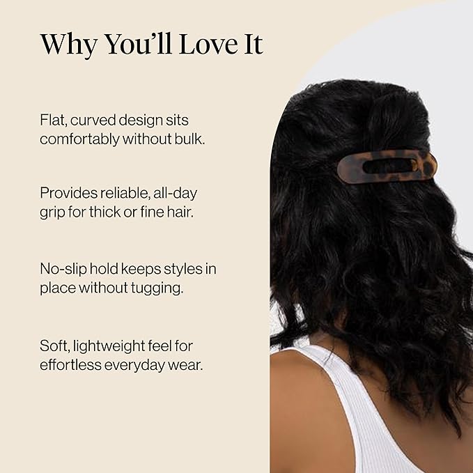 Kitsch Flat Hair Clips for Women - Strong Hold, No Slip Grip Flat Claw Clips For Secure and Comfortable Look | Durable Recycled Plastic Hair Accessories | Ideal Gifts for Women - Black & Tortoise, 2pc