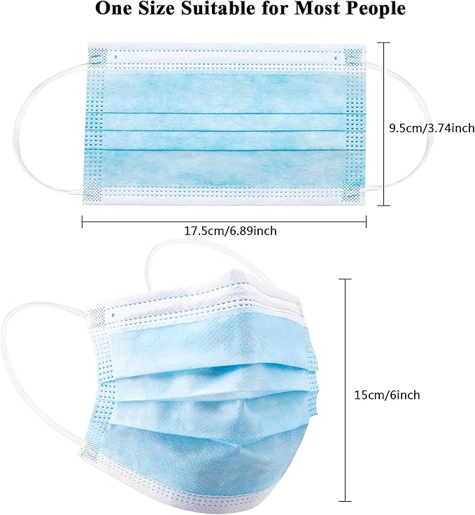 akgk Disposable Face Masks 100Pcs, Blue Face Mask, 3 Ply Disposable Mask with Elastic Earloops