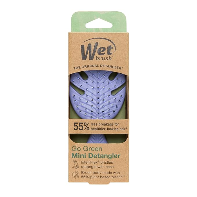 Wet Brush Go Green Mini Detangler, Purple - Detangling Travel Hair Brush - Ultra-Soft IntelliFlex Bristles Glide Through Tangles & Gently Loosens Knots While Minimizing Pain & Breakage (Pack of 2)