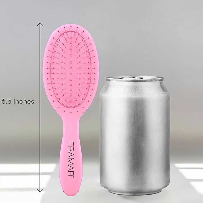 FRAMAR Mini Hair Brush Detangler – Mini Brush For Hair, Small Travel Hair Brush For Women, Travel Hairbrush Detangler, Compact For Travel, Reduces Breakage, For All Hair Types – Matte Pink