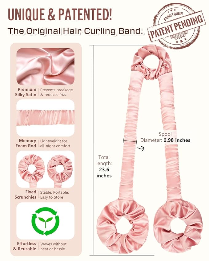 BONNET QUEEN Heatless Hair Curler for Heatless Curls Overnight, All-in-One Sleepy Tie Satin Curling Rod, Hair Curlers to Sleep In, Overnight Blowout Rods, Hair Rollers for Women Long Hair, Cream Pink