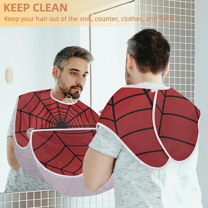 Spiders Web Red Beard Bib Apron,Beard Hair Catcher,Non-Stick Beard Shave Cape,Halloween Decor Shaving Trimming Non-Stick Waterproof Grooming Gifts for Dad Men Him Boyfriend