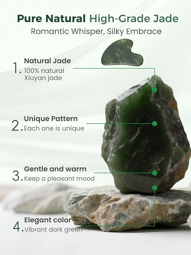 Gua Sha Facial Tools, Natural Jade Stone Guasha Tool for Face Acupuncture Therapy Trigger Point Treatment, Gua Sha Scraping Massage Tool (Green)