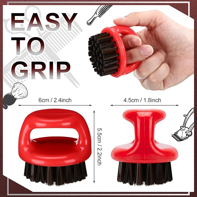 4 Pcs Knuckle Brush for Men Barber Brush, Fade Brushes, Face and Neck Brushes, Mustache and Hair Supplies, Essential Barber Tool for Professional Barbering and Grooming Services(Red)
