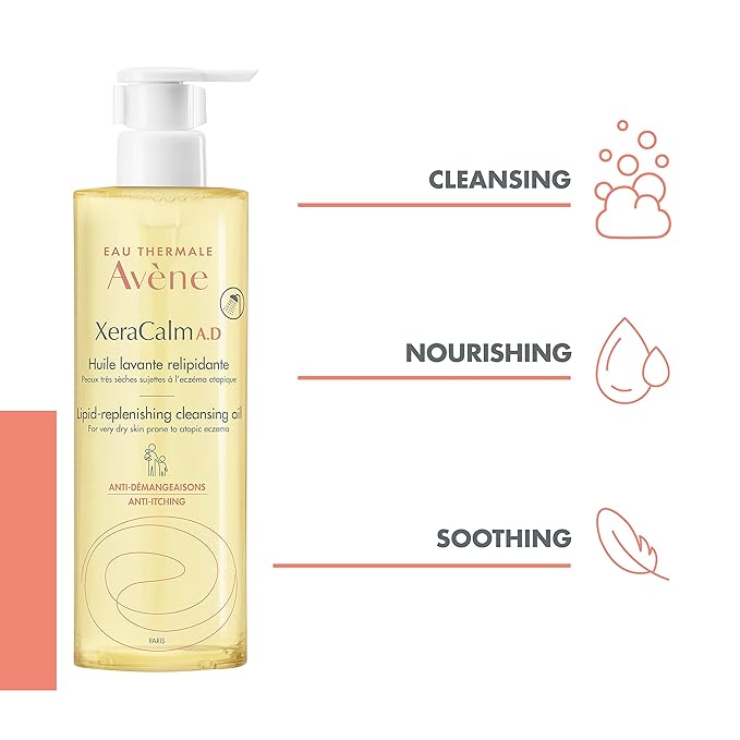 Avène XeraCalm A.D Lipid-Replenishing Cleansing Oil,Atopic Dermatitis,Eczema-Prone,Fragrance-Free,Pump,13.5 oz.,(Pack of 2)