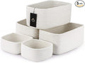 5-Pack Small Woven Rope Storage Baskets – 2 Sizes Organizer Bins for Closet, Shelf, Bookshelf, Nursery, Changing Table, Fabric Cube Boxes, Rectangular Shallow Bins for Bathroom, Toy & Home