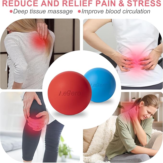 Massage Lacrosse Balls for Myofascial Release,Yoga Deep Tissue Massage,Trigger Point Therapy and Foot Plantar Fasciitis,Muscle Soreness Massager Ball (2Pack, Rose Red and Purple)