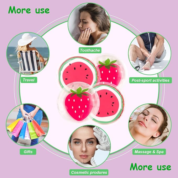 Hot and Cold Eye Pads，Reusable Eye Patches - Soothing, Revitalizing, Puffiness, Refresh, Relieves Stress, Relax, Relieves Puffiness and Tension(2 Watermelons + 2 strawberrys)