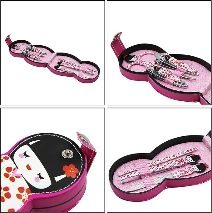 Aibearty Adorable Russian Doll Pattern Stainless Nail Clippers Set of 6Pcs, Professional Grooming Kit, Nail Tools with Luxurious Travel Case