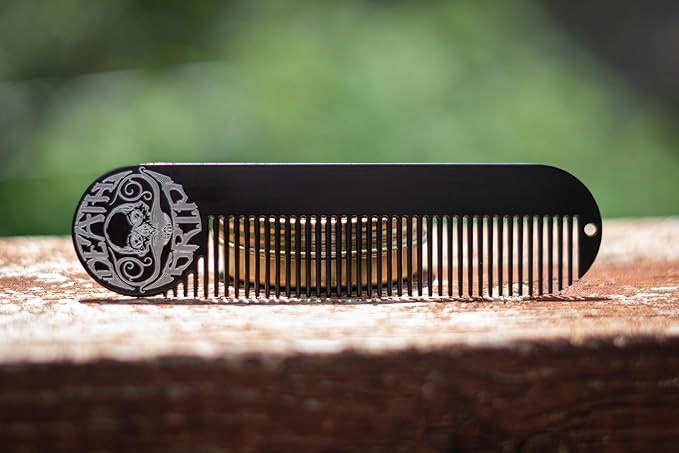 Mustache & Beard Comb Or Fine Tooth Moustache Pocket Metal Powder Coated Black Keychain Comb For Men - 5 x 1.25 Inches by Death Grip (Large)