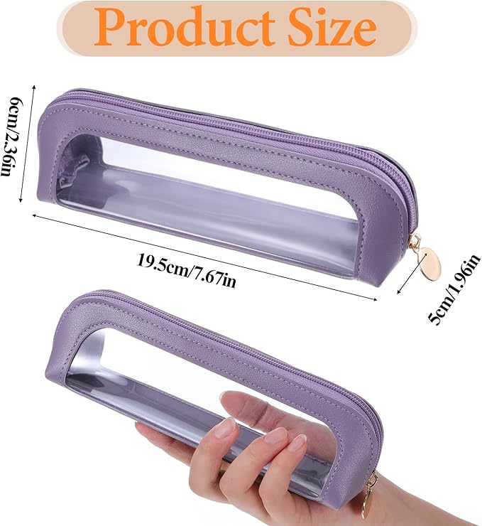 Small Clear Makeup Pouch, PU Leather Portable Makeup Brush Bag Travel Transparent Waterproof Cosmetic Organizer Pouch with Zipper for Women Home Travel Office Cosmetic Storage (Dark Purple)