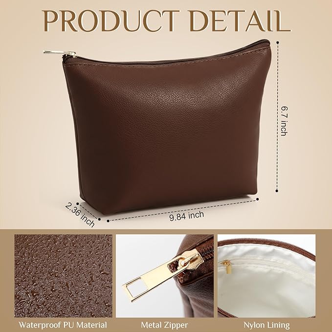 Kigeli PU Leather Makeup Bag for Women Gift Cosmetic Pouch for Purse Waterproof with PU Leather Travel Toiletry Organizer with Zipper for Women Bridesmaid Friend Gift(Coffee)