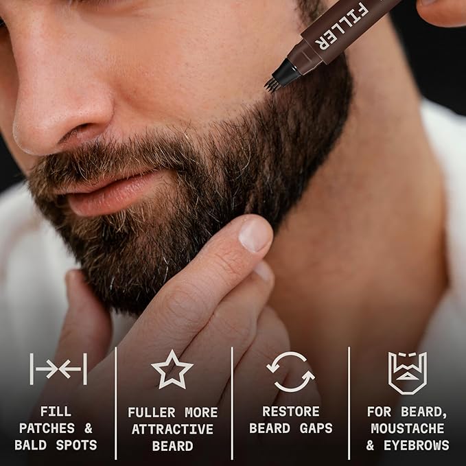 Striking Viking Beard Pencil Filler For Men - Dark Brown, 2 Pack - Temporary Beard Dye - Waterproof Sweatproof Long Wear Beard Filler Pen for Touchups & Gap Contouring - Enhances Facial Hair