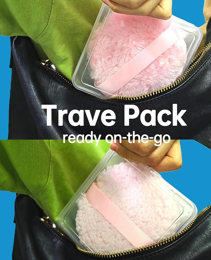 4" Large Powder Puff, Soft Fluffy Dusting Powder Puff for Body with Case, Even Application, Washable, Travel Size, Pink