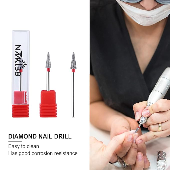 NMKL38 3/32" Tapered Diamond Nail Drill Bit Rotary Cuticle Clean Burr Nail Art File for Electric Drill Machine Manicure Pedicure Tool (Fine - 4.3x12.0)