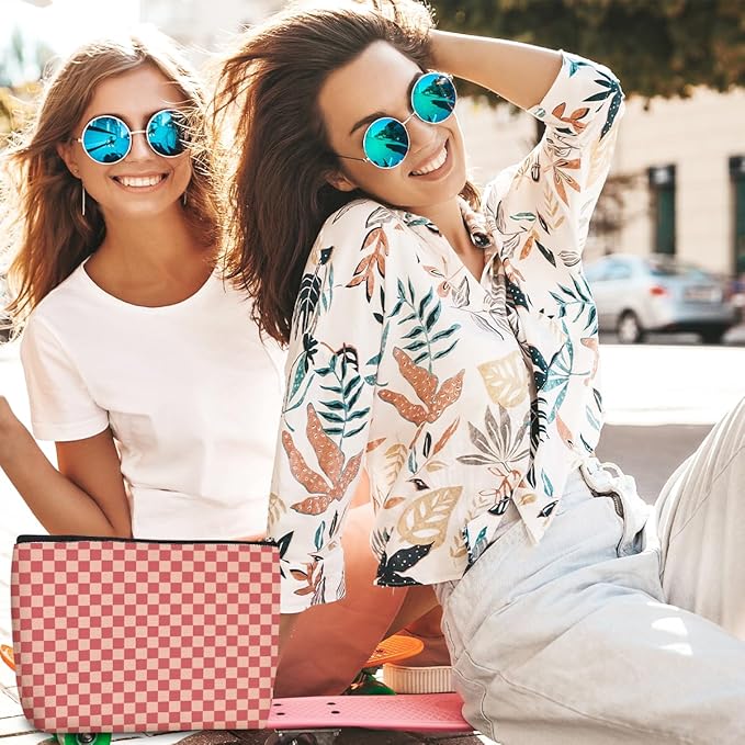 6 Pcs Checkered Makeup Bags Make up Bag Cosmetic Bags for Women Girls Employee Bestie Appreciation Christmas Birthday Travel Toiletry Bag Aesthetic Zipper Organizer Accessories, Cute Pink Plaid