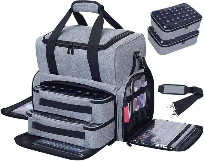 Nail Polish Organizer Case 80 Bottles Portable Travel Storage Case with 2 Detachable Bags, Designed for Women's Nail Tools, Essential Oils and Cosmetics Sets Grey
