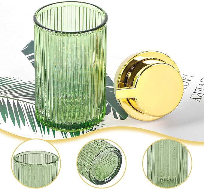 Foaming Soap Dispenser, 12 Oz Green Glass Foam Hand Soap Dispenser, Refillable Glass Foam Pump Bottle Container Decorative Slim Ribbed Bottle for Bathroom and Kitchen
