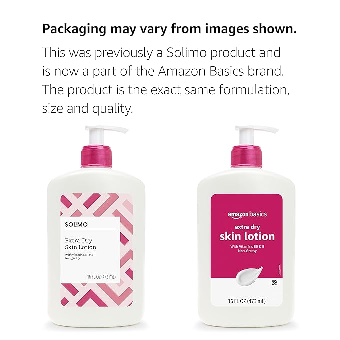Amazon Basics Non-Greasy Body Moisturizer Lotion for Extra-Dry Skin with Vitamins B5 & E, Clean Scent, 16 fl oz, 3-Pack (Previously Solimo)