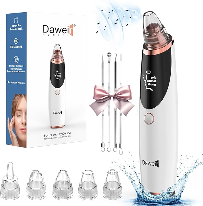 Blackhead Remover Pore Vacuum for Face & Nose – Deep Cleansing Blackhead Remover Tools with 3 Suction Levels, 5 Replaceable Tips, USB Rechargeable Pore Cleaner