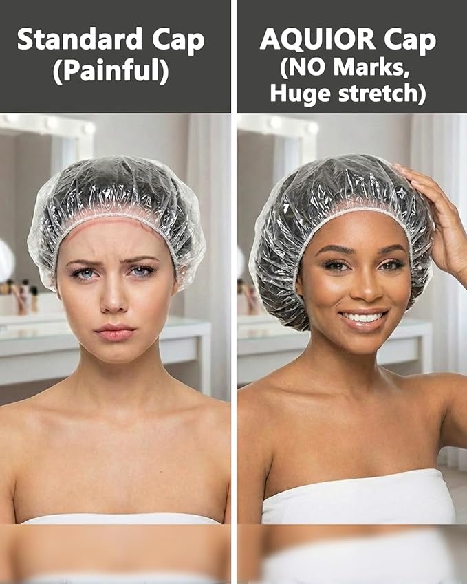 Aquior Shower Cap Disposable,100 PCS Bath Caps Large Thick Clear Waterproof Plastic Elastic Hair Bath Caps for Women Deep Conditioning Hair Care Hotel Travel Essentials Accessories