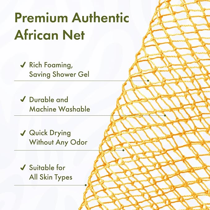African Net Sponge Authentic, 47 inches Exfoliating Body Scrubber, Back Scrubber for Shower, African Bath Sponge with Knots, Durable Loofah Washcloth for Women & Men Daily Use