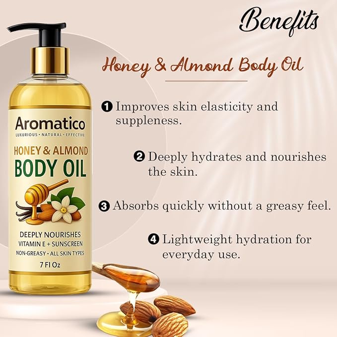Honey & Almond Body Oil for Women – 7 fl oz | Moisturizing After Shower Body Oil for Daily Use | Cozy & Creamy Fragrance