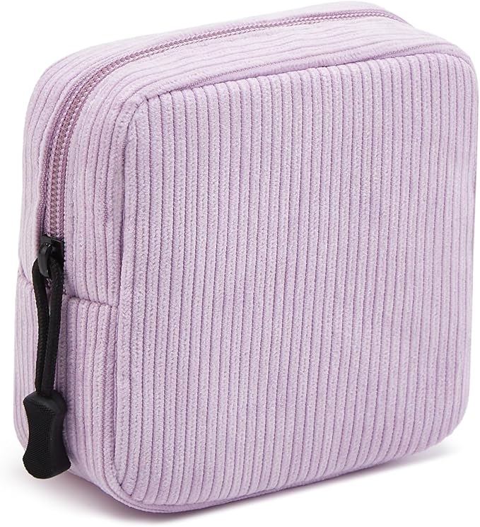 Small Makeup Bag for Purse,Mini Cosmetics Bag cute Zipper corduroy Cosmetic Pouch Storage Pouch Travel Toiletry Organizer for Women Girls(Purple)