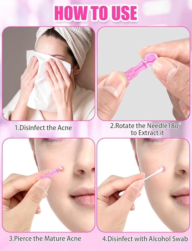 Lancets for Facial Extraction, 50 Pack Disposable Acne Needle Tools, Blackhead Removal Kit for Clear Skin
