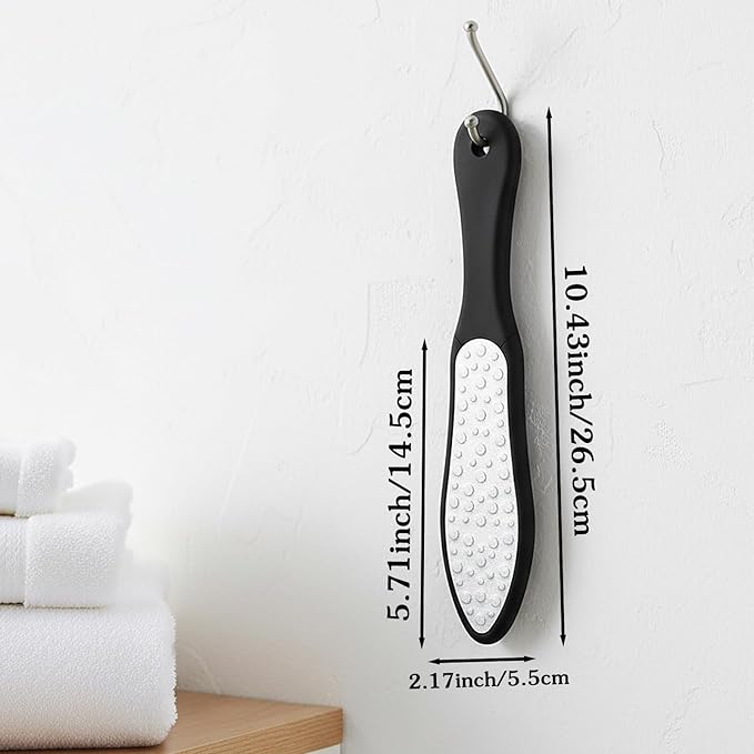 Foot Files Callus Remover Stainless Steel Foot Rasp and Dual Double-Sided Long Handle Foot Scrubber for Dead Skin Foot File Callus Remover, Black