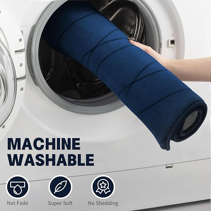 YIHOUSE Memory Foam Blue Bathroom Rug Sets 2 Piece, Ultra Absorbent Bath Mat for Bathroom - Non-Slip Machine Washable & Dry Quickly, 2 Piece Bathroom Mat Set, Navy Blue