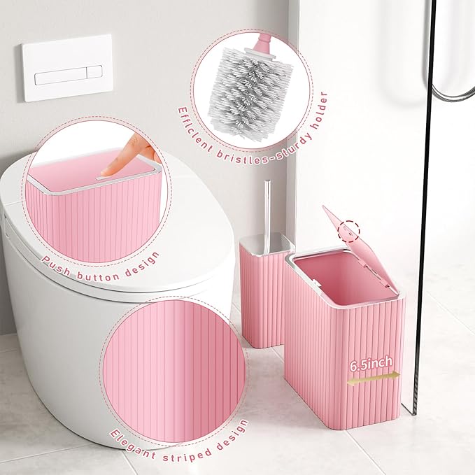 Bathroom Accessory Set - Bathroom Set, 27PC Bathroom Accessories Set, Pink Bathroom Sets with Shower Curtain and Rugs, Mini Trash Can, Toilet Brush, Trash Can & Soap Dispenser