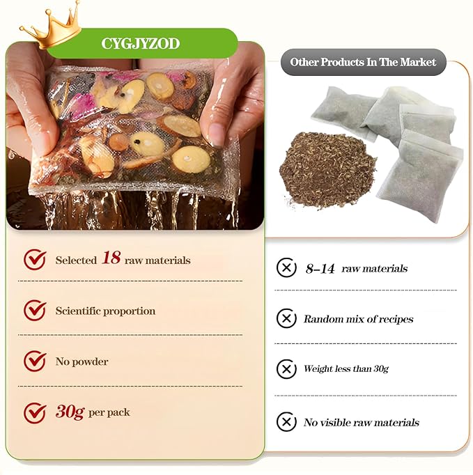 Ginger Chinese Herbal Foot Soak Set – 30 Detox Bags for Dry Feet,Cracked Feet and Lymphatic Drainage泡脚药包