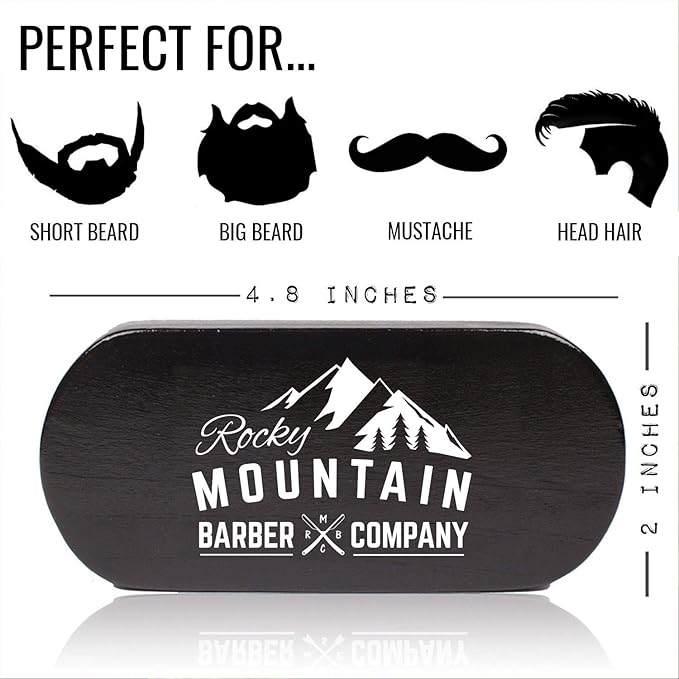Men's Hair Brush- 100% Pure Black Boar Hair Natural Bristle for Beard, Moustache - Firm Military Style with Handmade Wood Handle – No Snags, No Scratch, Gentle Bristle – Use with Beard Oil
