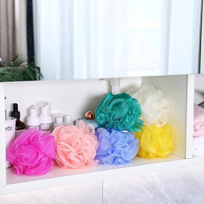Sunnyray 100 Pcs Bath Sponge Shower Loofahs Bulk Bath Luffas Exfoliating Body Scrubber Packs Assorted Color Mesh Balls Travel Cleaning Wash Puff Bathing Accessories for Women Men Body Wash, 6 Colors