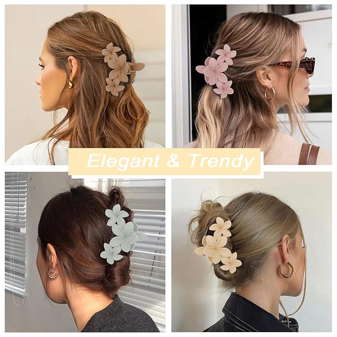 Matte Flower Hair Clips for Women - Non-slip Cute Claw Clips for Thick and Thin Hair - Strong Hold Hair Accessories for Women and Girls