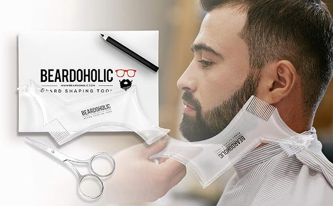 Beardoholic Beard Shaping Tool – 9-in-1 Completely Transparent Design – Achieve Perfectly Precise Lines and Any Beard Shape – Lineup Pencil, Built-In Comb and Trimming Scissors for Maximum Accuracy