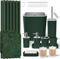 Bathroom Set- 25PC Green Bathroom Sets, Bathroom Set with Shower Curtain and Rugs, Dark Green Shower Curtain Set, Bathroom Accessories Set, Bathroom Trash Can